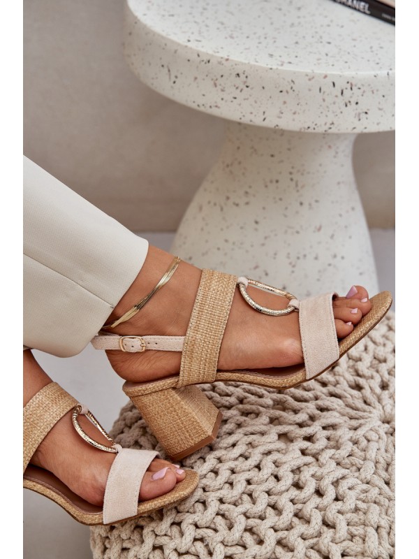 Block Heel Sandalai Beige Afleeria