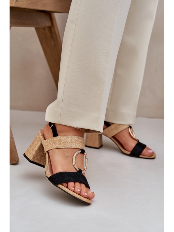 Block Heel sandalai Black-Beige Afleeria 2
