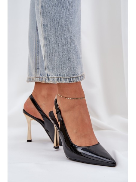 Lacquered High Heels With Open Heel And Pointed Toes Black Rivori
