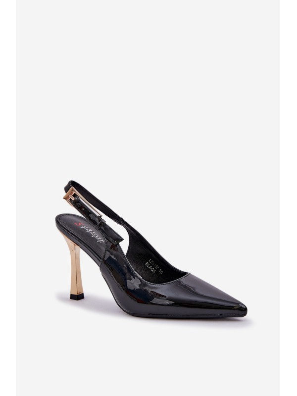 Lacquered High Heels With Open Heel And Pointed Toes Black Rivori