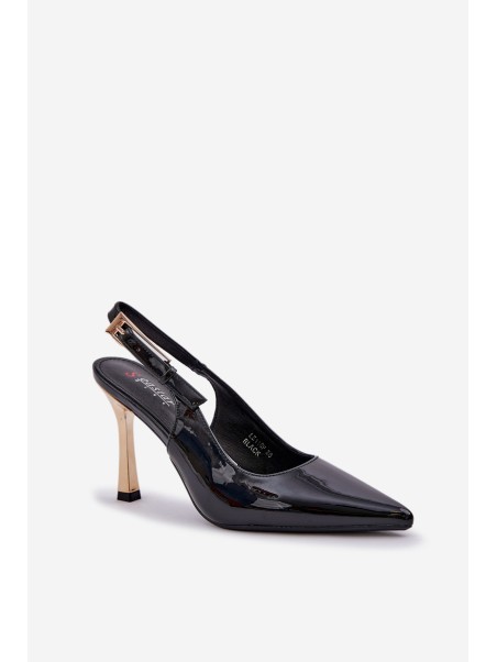 Lacquered High Heels With Open Heel And Pointed Toes Black Rivori