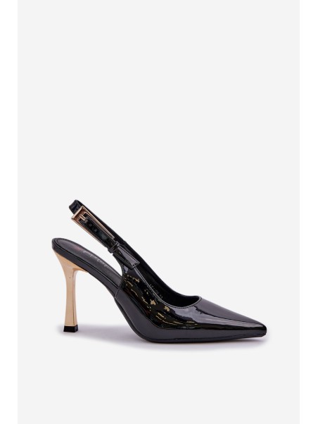 Lacquered High Heels With Open Heel And Pointed Toes Black Rivori