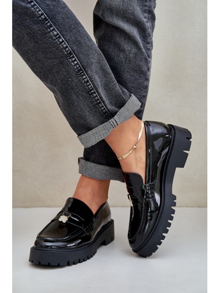 Lacquered Women's Moccasins With Teddy Bear Black Wulinea