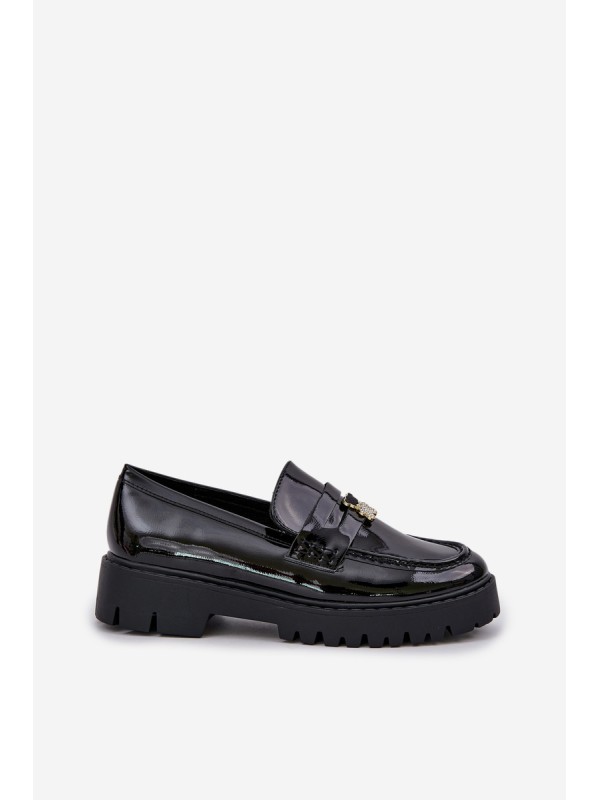 Lacquered Women's Moccasins With Teddy Bear Black Wulinea