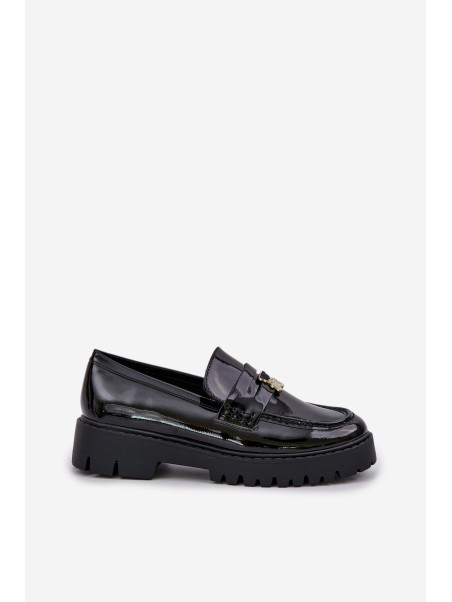 Lacquered Women's Moccasins With Teddy Bear Black Wulinea