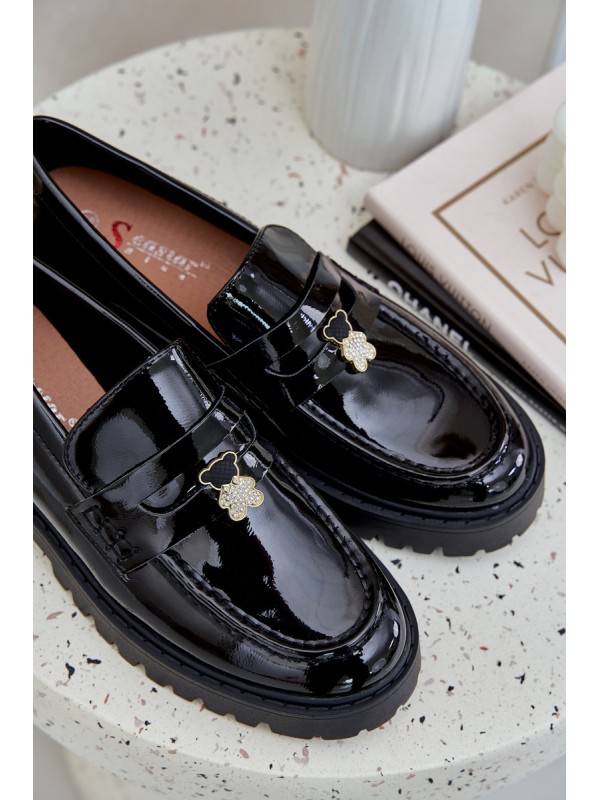 Lacquered Women's Moccasins With Teddy Bear Black Wulinea
