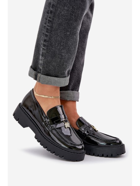 Lacquered Women's Moccasins With Teddy Bear Black Wulinea