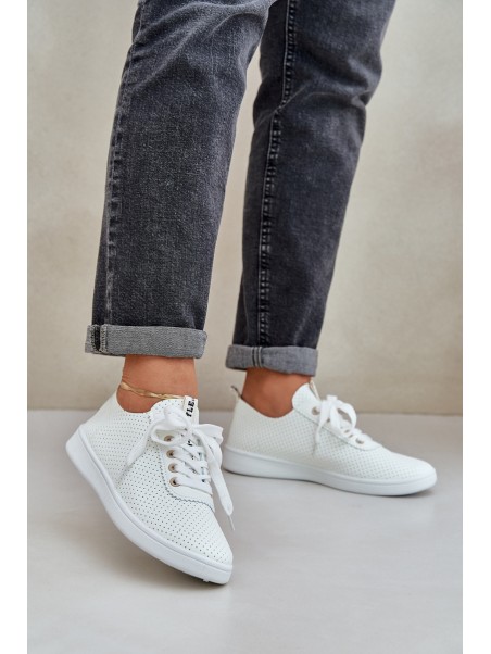 Ladies Perforated Lace-Up Sneakers Light Beige Carinel