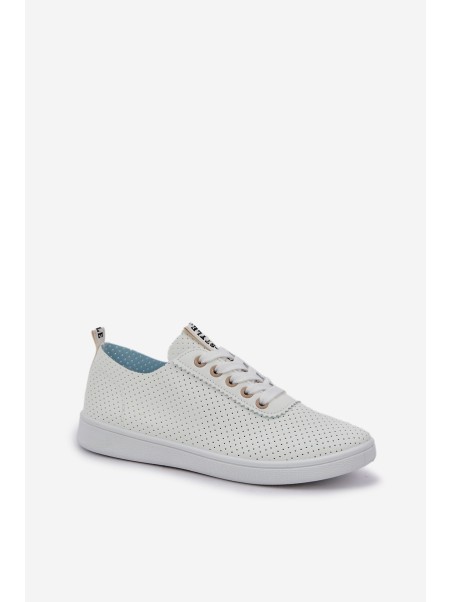 Ladies Perforated Lace-Up Sneakers Light Beige Carinel