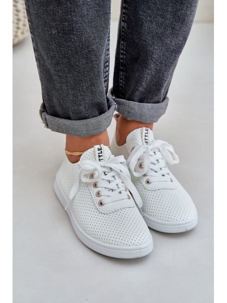 Ladies Perforated Lace-Up Sneakers Light Beige Carinel