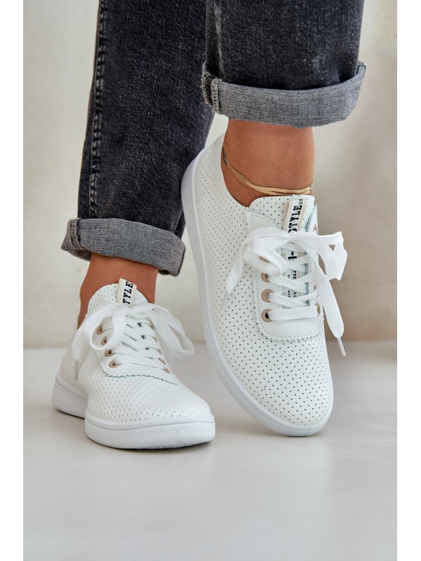 Ladies Perforated Lace-Up Sneakers Light Beige Carinel