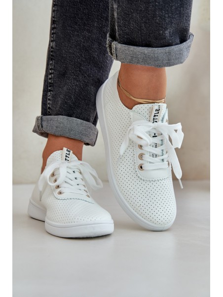 Ladies Perforated Lace-Up Sneakers Light Beige Carinel