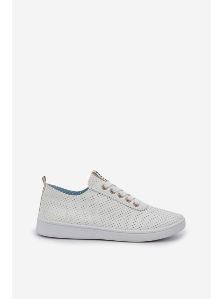 Ladies Perforated Lace-Up Sneakers Light Beige Carinel
