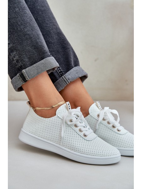 Ladies Perforated Lace-Up Sneakers Light Beige Carinel