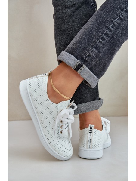 Ladies Perforated Lace-Up Sneakers Light Beige Carinel