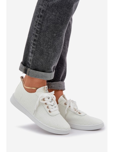 Ladies Perforated Lace-Up Sneakers Light Beige Carinel
