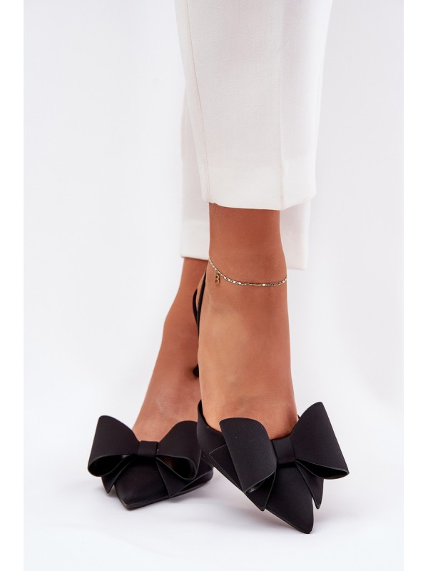 High Heels With Open Heels And Bow Black Eklevia