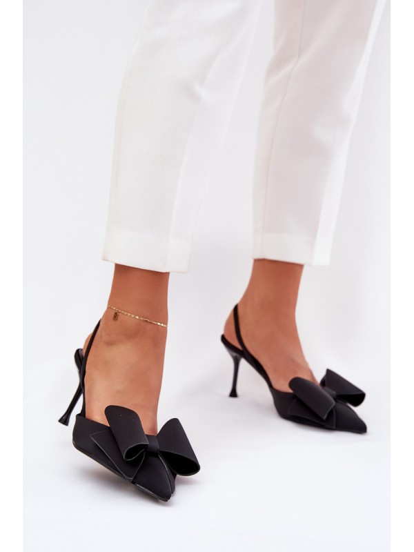 High Heels With Open Heels And Bow Black Eklevia 2
