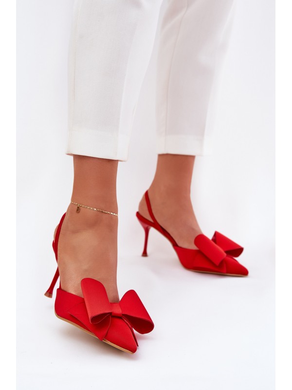 Red High Heels With Open Heels And Bow Eklevia