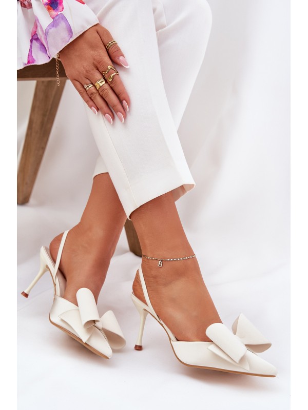 High Heels With Open Heels And Bow Ecru Eklevia