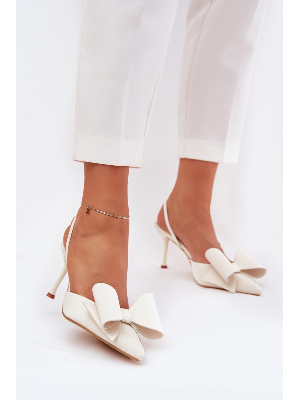 High Heels With Open Heels And Bow Ecru Eklevia 2