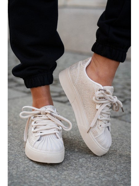 Women's sneakers with decoration on platform beige Eanneth