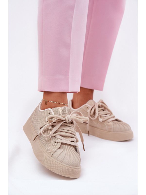 Women's sneakers with decoration on platform beige Eanneth