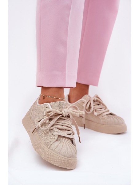 Women's sneakers with decoration on platform beige Eanneth