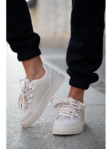 Women's sneakers with decoration on platform beige Eanneth
