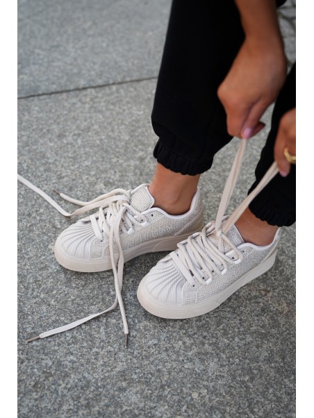 Women's sneakers with decoration on platform beige Eanneth