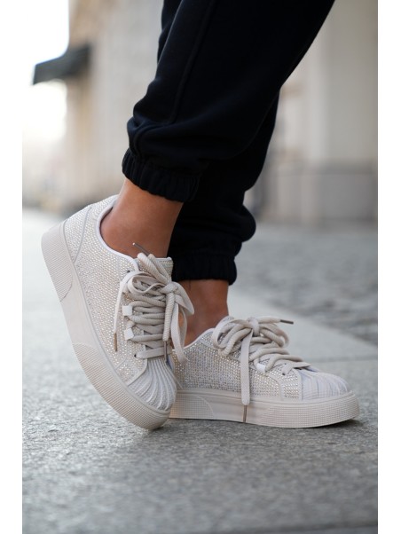 Women's sneakers with decoration on platform beige Eanneth