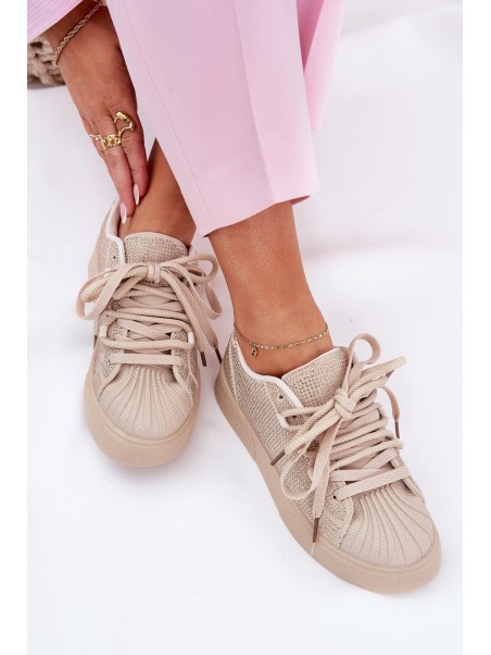 Women's sneakers with decoration on platform beige Eanneth