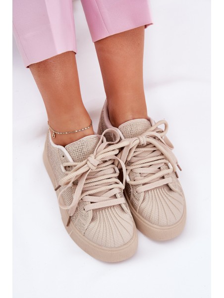 Women's sneakers with decoration on platform beige Eanneth