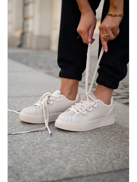 Women's sneakers with decoration on platform beige Eanneth