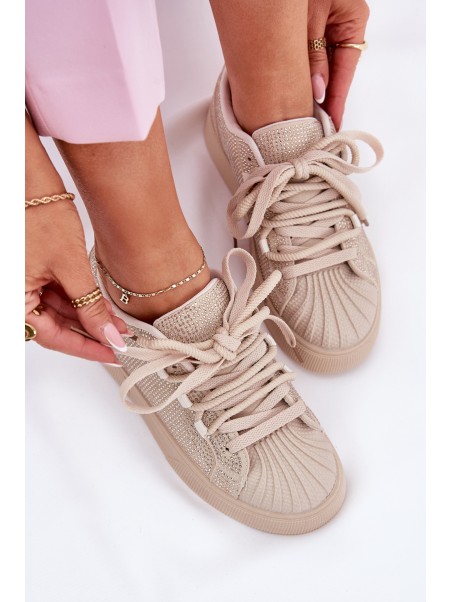 Women's sneakers with decoration on platform beige Eanneth