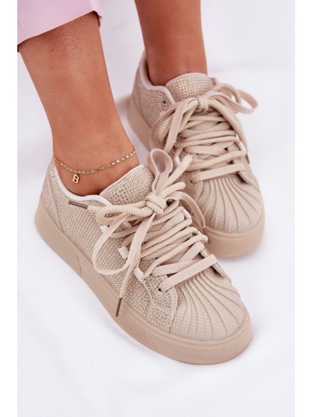 Women's sneakers with decoration on platform beige Eanneth