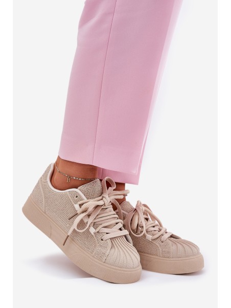 Women's sneakers with decoration on platform beige Eanneth