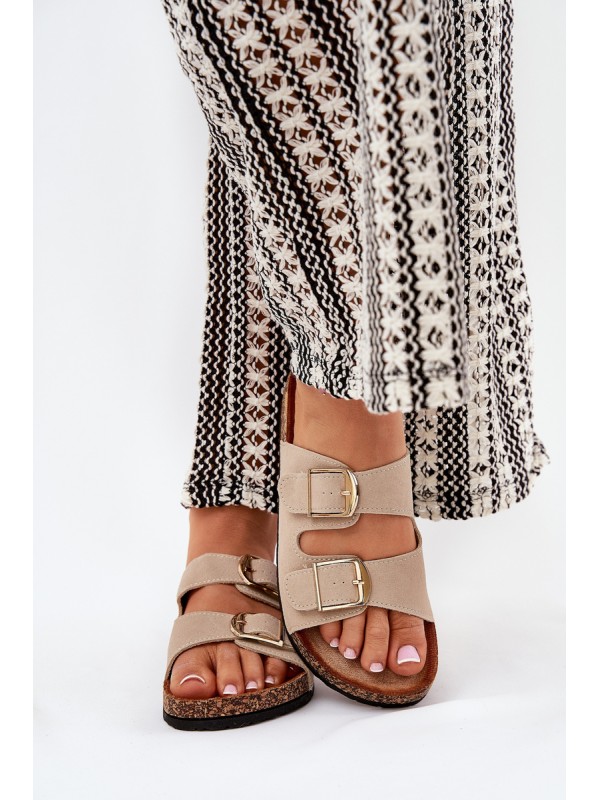 Women Sandals On Cork Platform With Golden Buckles Beige Lisavionea 2