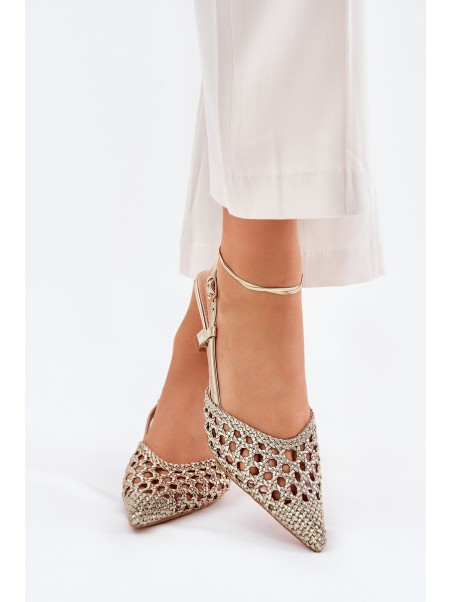 Stiletto Heels With Pointed Toe And Open Heel Gold Umirana