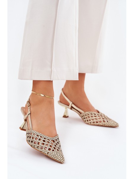Stiletto Heels With Pointed Toe And Open Heel Gold Umirana