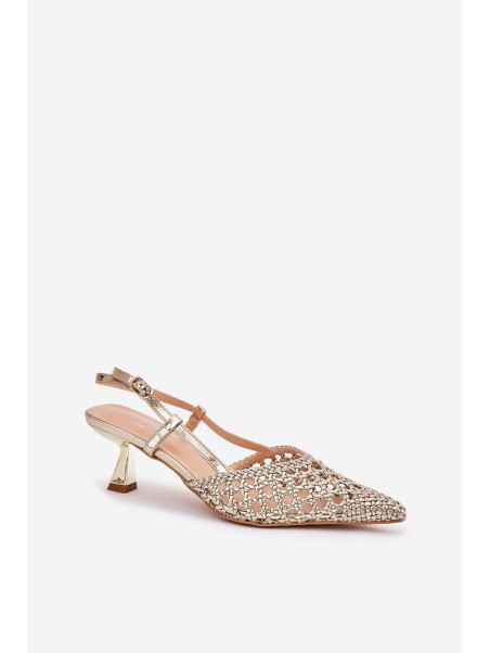 Stiletto Heels With Pointed Toe And Open Heel Gold Umirana