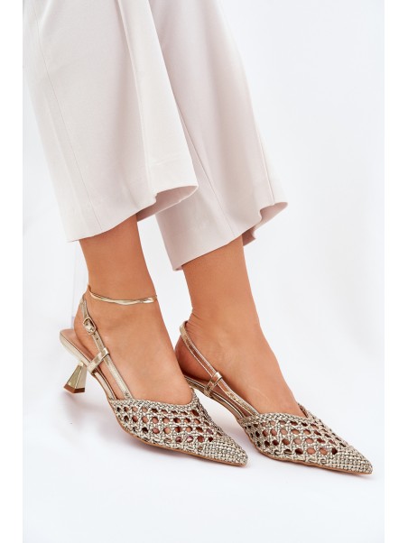 Stiletto Heels With Pointed Toe And Open Heel Gold Umirana
