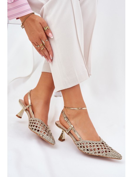 Stiletto Heels With Pointed Toe And Open Heel Gold Umirana