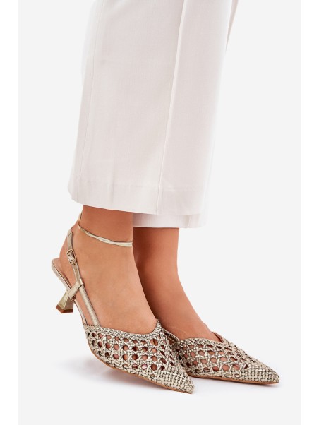 Stiletto Heels With Pointed Toe And Open Heel Gold Umirana