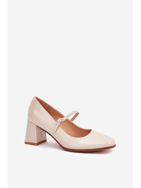 Lacquered high heels with strap and buckle beige Tammirea