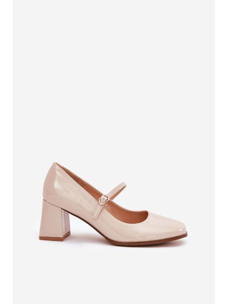 Lacquered high heels with strap and buckle beige Tammirea