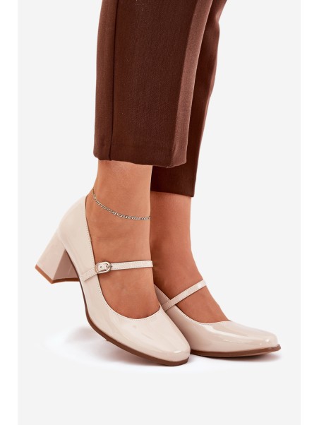 Lacquered high heels with strap and buckle beige Tammirea