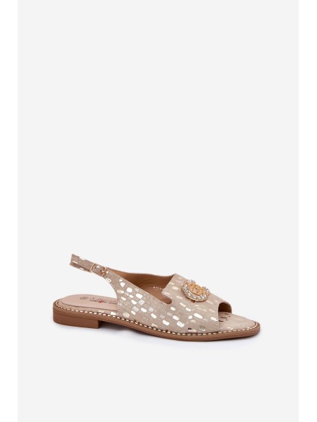 Leather Sandals With Decoration On Flat Heel S.Barski KV51-096 Gold