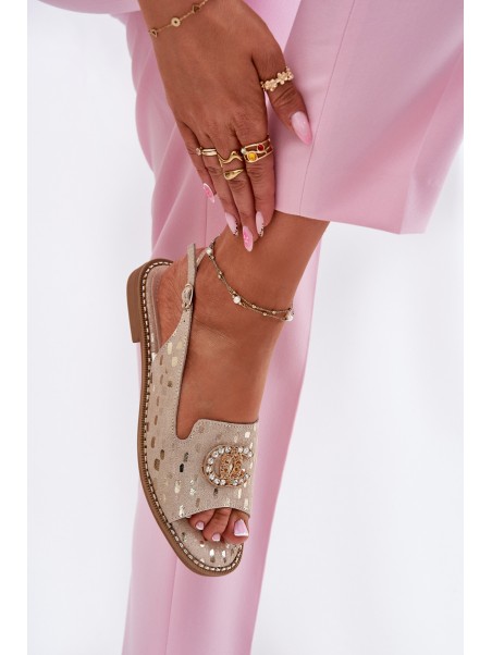 Leather Sandals With Decoration On Flat Heel S.Barski KV51-096 Gold
