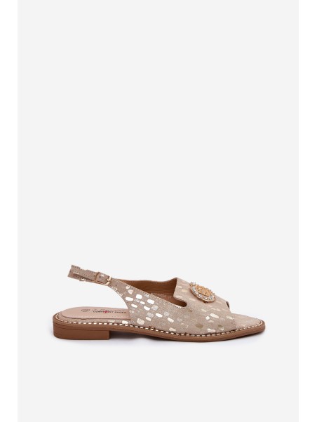 Leather Sandals With Decoration On Flat Heel S.Barski KV51-096 Gold